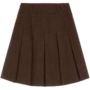 LAGOGO美拉德复古灯芯绒半身裙女拉谷谷2025年冬季 棕色百褶裙 新款