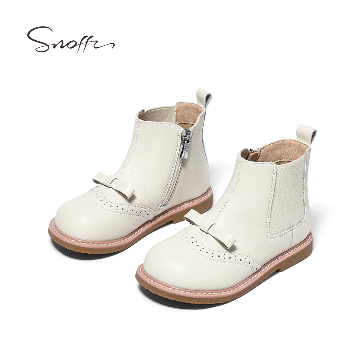 斯纳菲白色牛皮加绒短靴