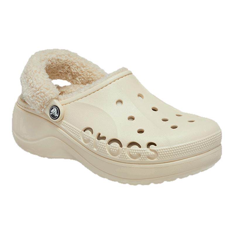 Crocs卡骆驰贝雅云彩暖绒洞洞鞋冬季加绒女鞋外穿毛毛拖鞋|214911