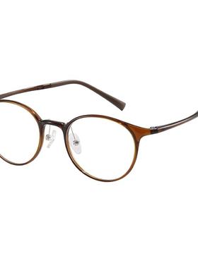 FENCH显白素颜复古圆框防蓝光镜塑钢材质超轻眼镜架男女可配度数