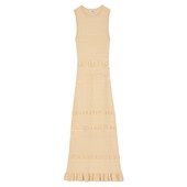 SANDRO2025秋冬女装 针织连衣裙 白色镂空木耳花边长款 法式 气质时尚