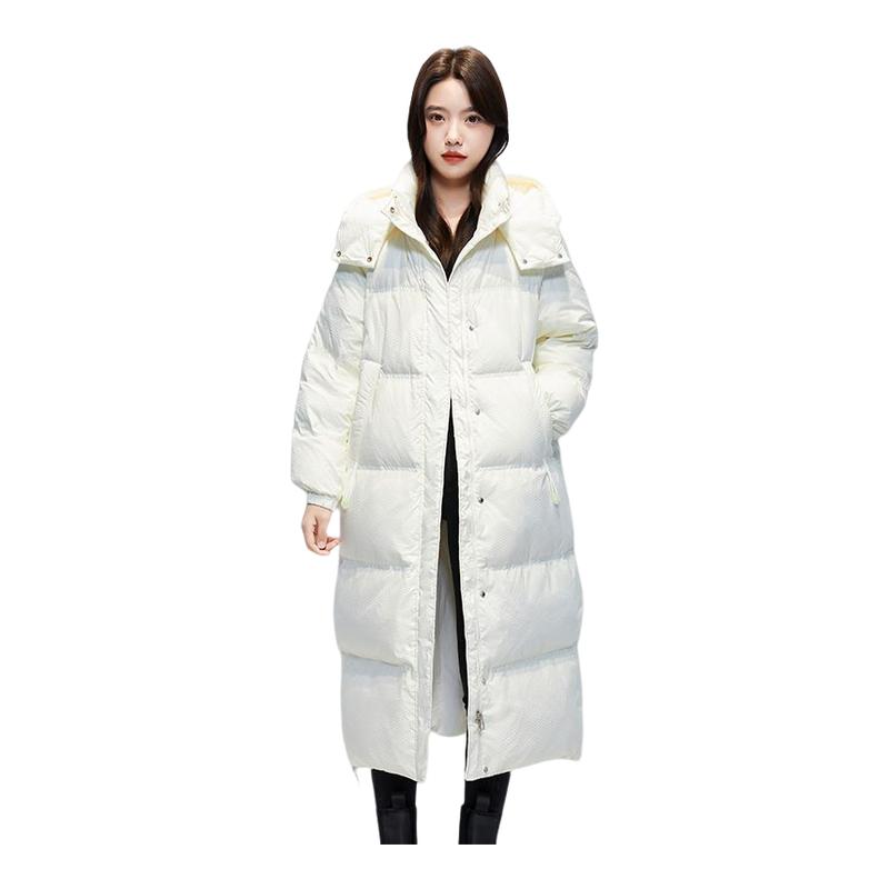 雪中飞2025春秋新款长款过膝运动户外条纹百搭连帽羽绒服男女情侣