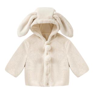 嫚熙童装儿童冬季保暖外套女童连帽2025新款女宝百搭可爱毛绒上衣