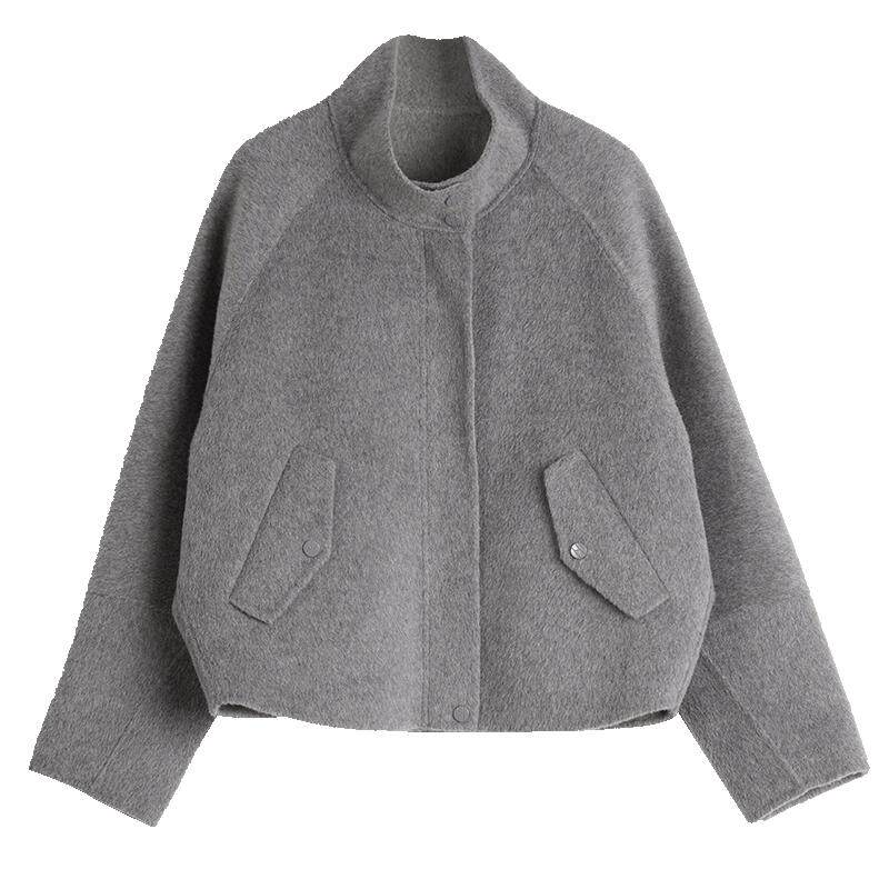 【100%绵羊毛】ELLE短款立领双面呢大衣女2025冬季新款毛