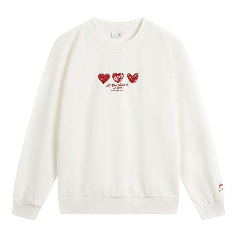 李宁爱心卫衣女士冬季官方新款女装圆领上衣女休闲印花长袖运动服