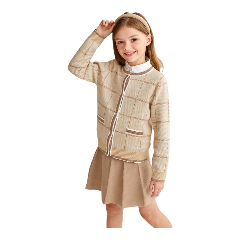 水孩儿女童套装大童秋冬装保暖儿童针织开衫线衣毛衣裙子两件套