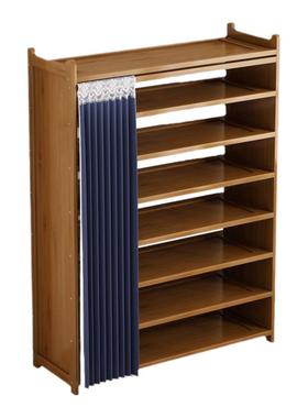 防尘鞋架子家用门口入门鞋架楠竹布帘窄款省空间收纳架墙角小鞋柜