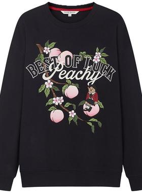 TeenieWeenie小熊奥莱女装秋冬桃运满满红色圆领学院宽松卫衣上衣