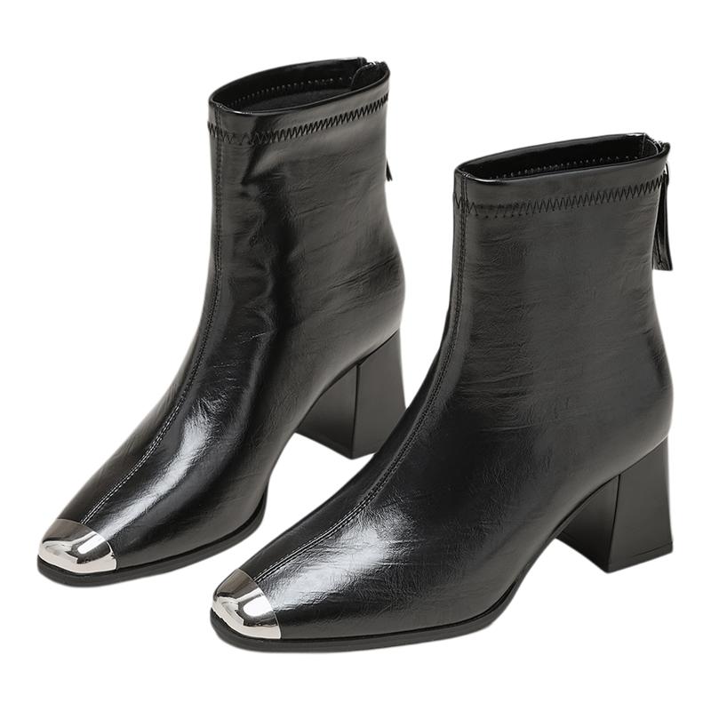 exull/依思Q2025秋冬英伦风高跟短靴女时尚百搭气质款方头瘦瘦靴