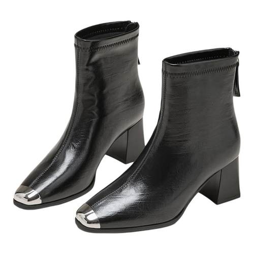 exull/依思Q2025秋冬英伦风高跟短靴女时尚百搭气质款方头瘦瘦靴