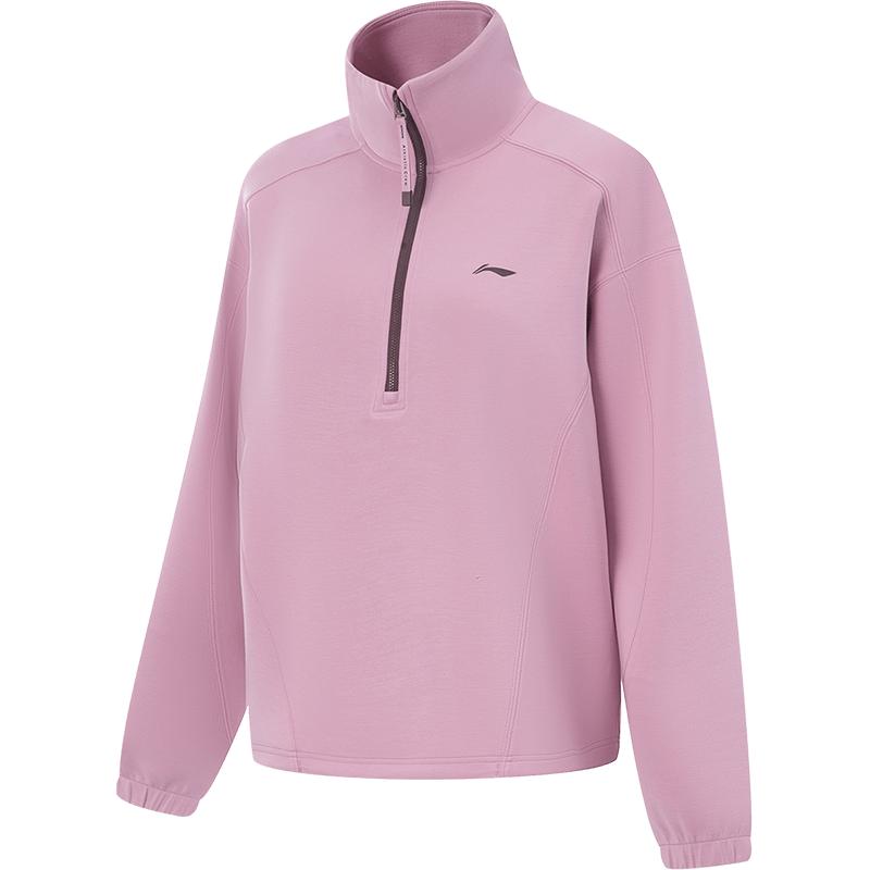 李宁半拉链卫衣女款秋冬2025新款加绒保暖套头衫长袖立领运动服女