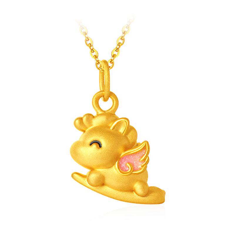 周大生黄金独角兽吊坠足金生肖马挂坠项链送妈妈母亲节情人节礼物