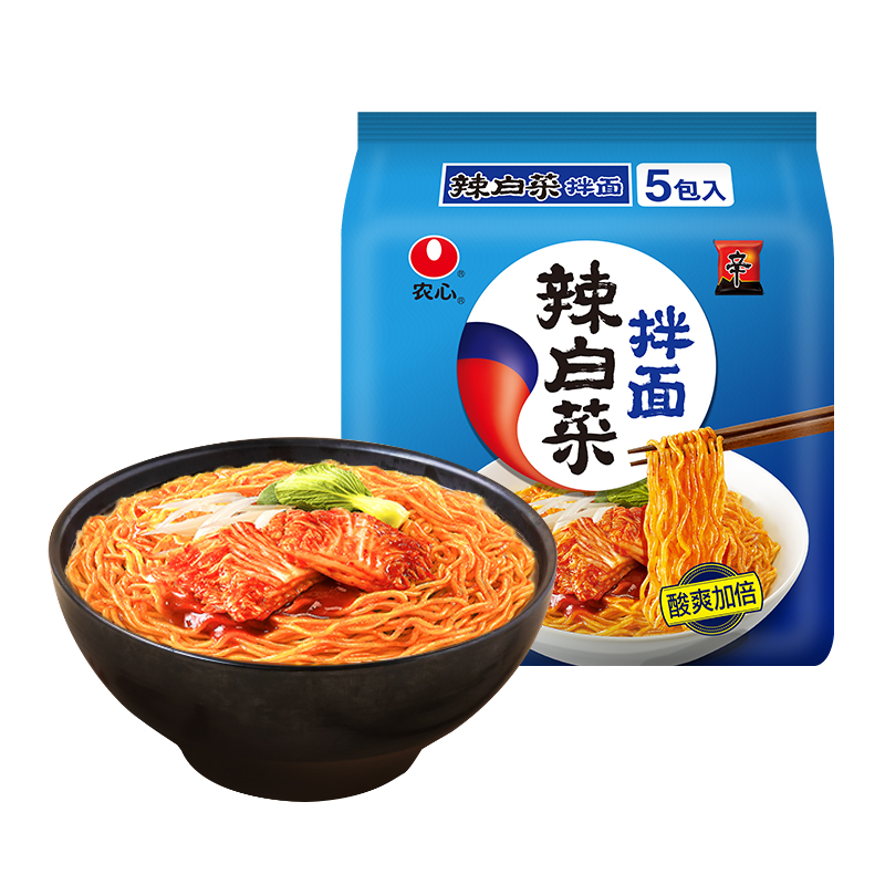 韩国农心辣白菜拌面辣味方便面多连包袋面速食面夜宵懒人泡面煮面