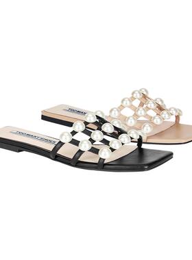 Toomanyshoes女鞋夏季新款珍珠雨点一字拖方头平底凉拖鞋外穿