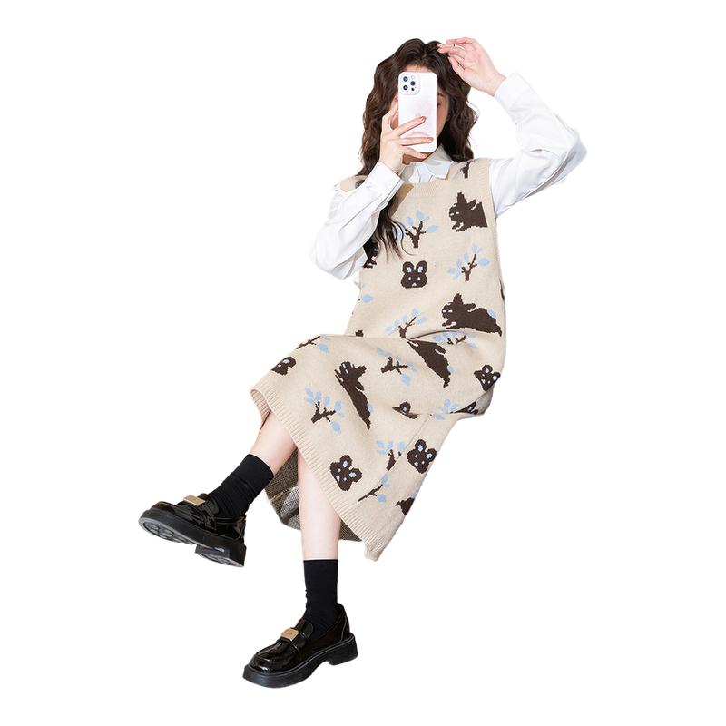 唐狮秋装新款连衣裙女装中长款针