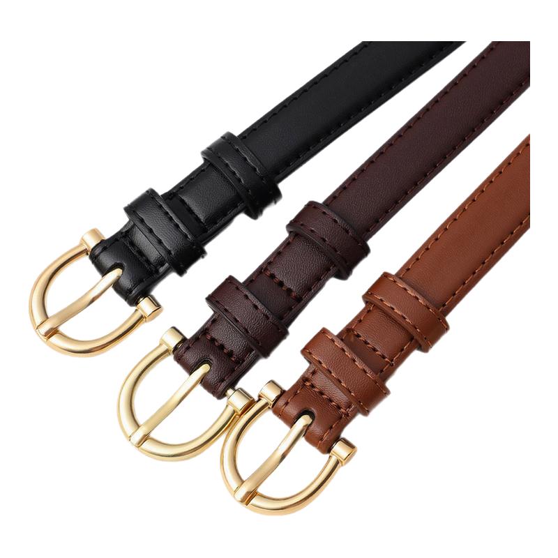 袋鼠皮带女装饰百搭女圆扣合金