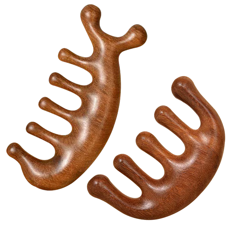 按摩梳檀木头部经络梳子头疗按摩男女刮痧头皮经络防宽齿刷五指刷