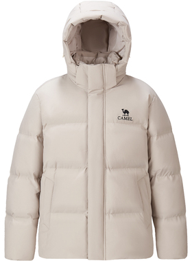 骆驼三防羽绒服男冬季25新款加厚保暖黑色短款连帽面包羽绒衣外套