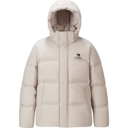 骆驼三防羽绒服男冬季25新款加厚保暖黑色短款连帽面包羽绒衣外套