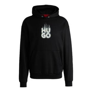 男士 HUGO雨果 堆叠风印花棉质毛圈布连帽卫衣 100%棉
