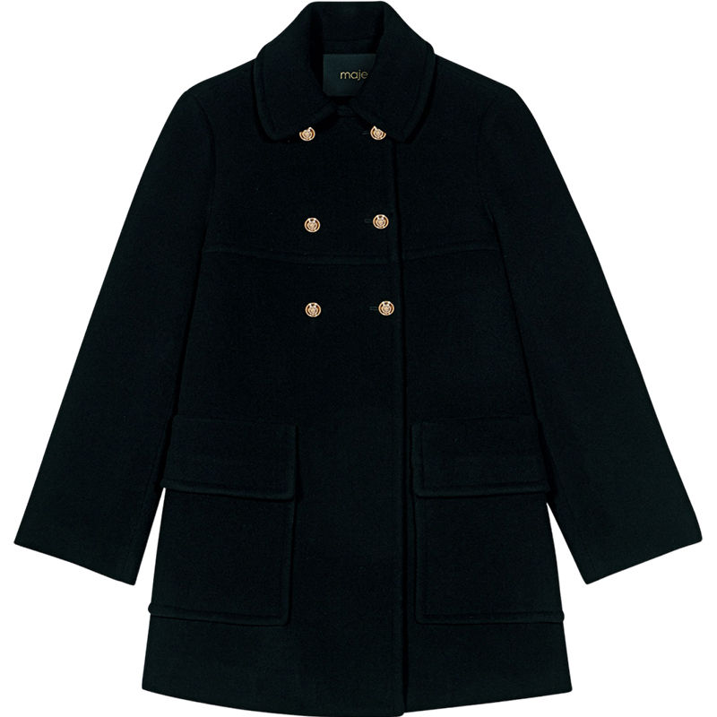 Maje法式黑色绵羊毛混纺时尚外套