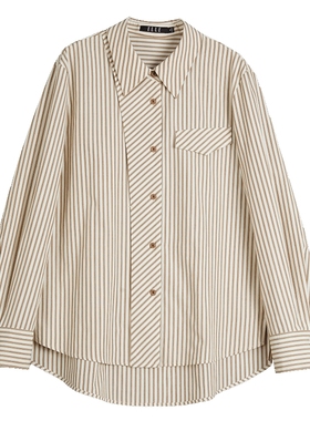 ELLE法式设计感宽松条纹长袖衬衫女2025秋装新款通勤简约气质上衣