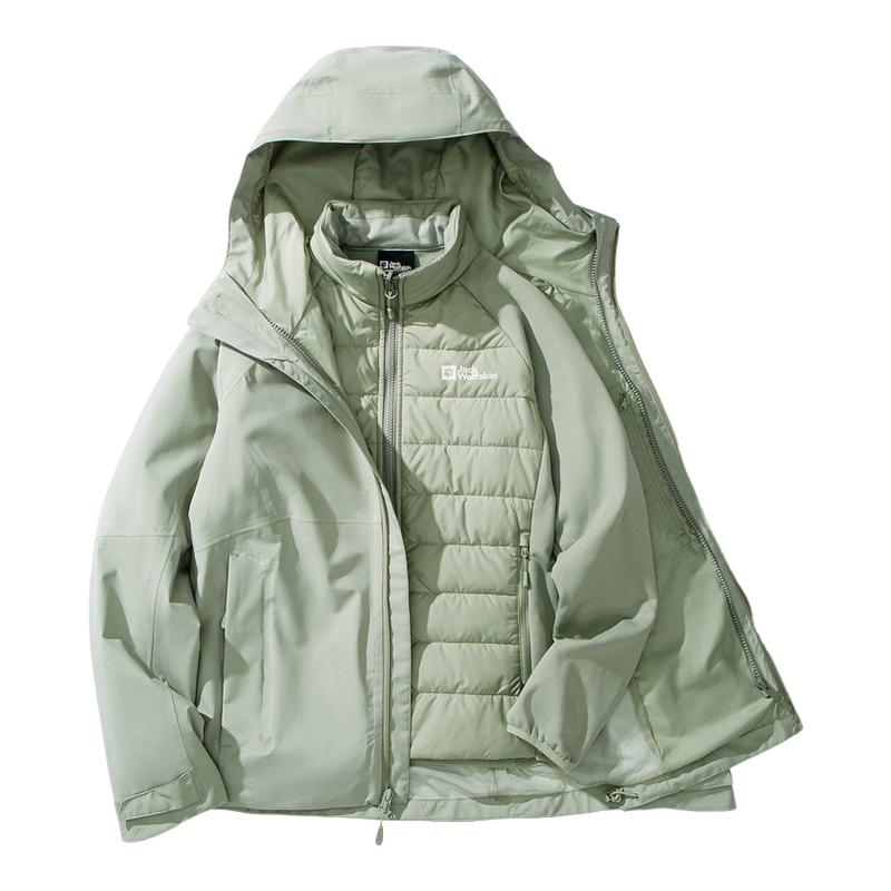 JackWolfskin狼爪冲锋衣女秋冬户外拼接内胆三合一外套A61887A