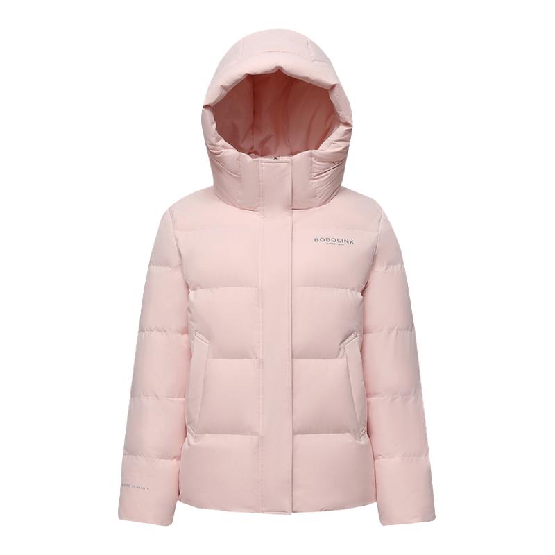 雪中飞2025冬新款女士短款保暖连帽羽绒服粉色面包服休闲百搭