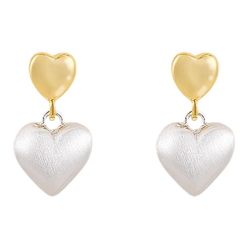 韩系爱心耳环女金属拉丝设计