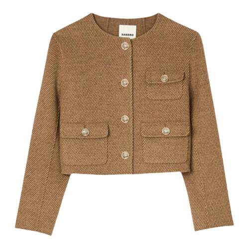 SANDRO时尚复古斜纹圆领短款外套