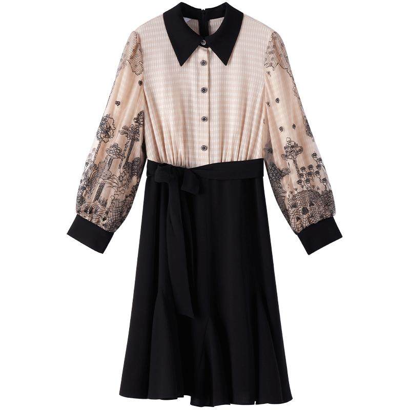 YINER音儿专选秋季女装刺绣印花长袖收腰气质polo衬衫连衣裙,女装/女士精品,连衣裙,淘宝优惠券,粉丝福利购,淘宝优惠卷