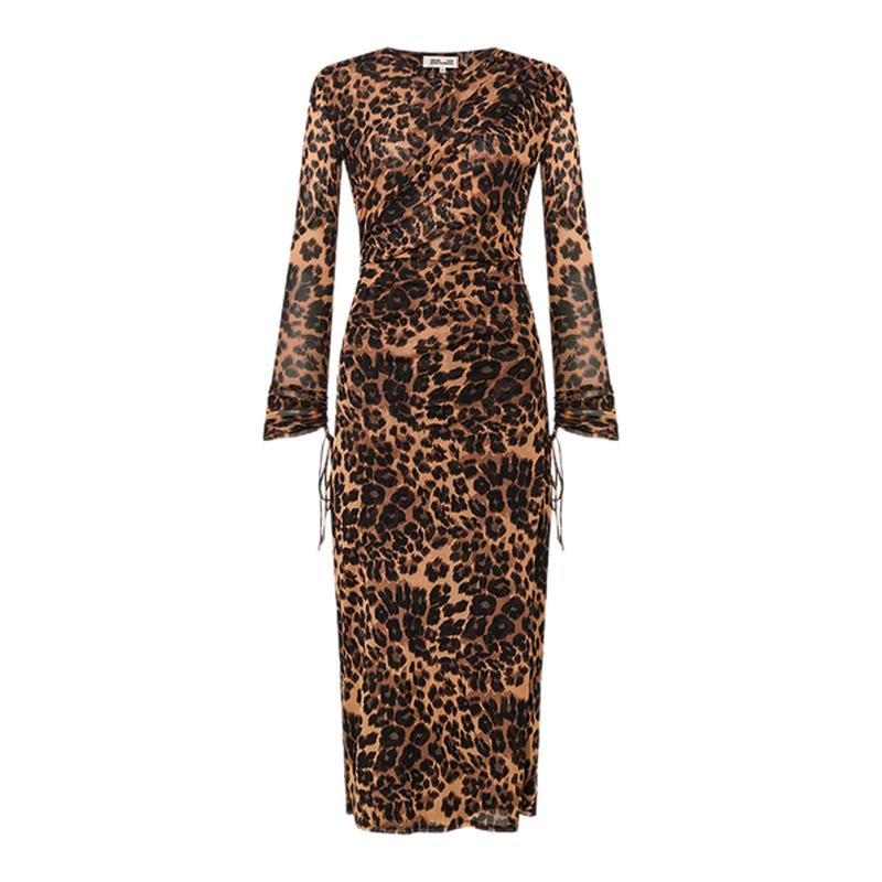 DVF沙漠驼雪花豹纹图案连衣裙