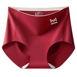 猫人本命年高腰收腹内裤 女10A抑菌不夹臀秋冬红色暖宫磨毛三角裤