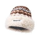 畹町费尔岛风针织帽女秋冬季 保暖毛绒边帽子复古民族风护耳毛线帽