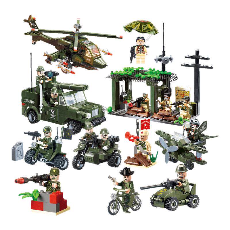 启蒙军事小颗粒拼装积木野战军团坦克装甲车益智玩具组装拼图模型