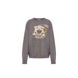 【礼物会员5折起】Moschino/莫斯奇诺 女士绵羊毛圆领套头针织衫