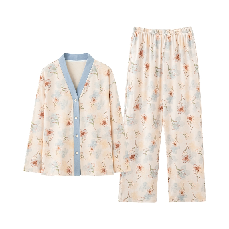 三枪花卉印花长袖家居服女
