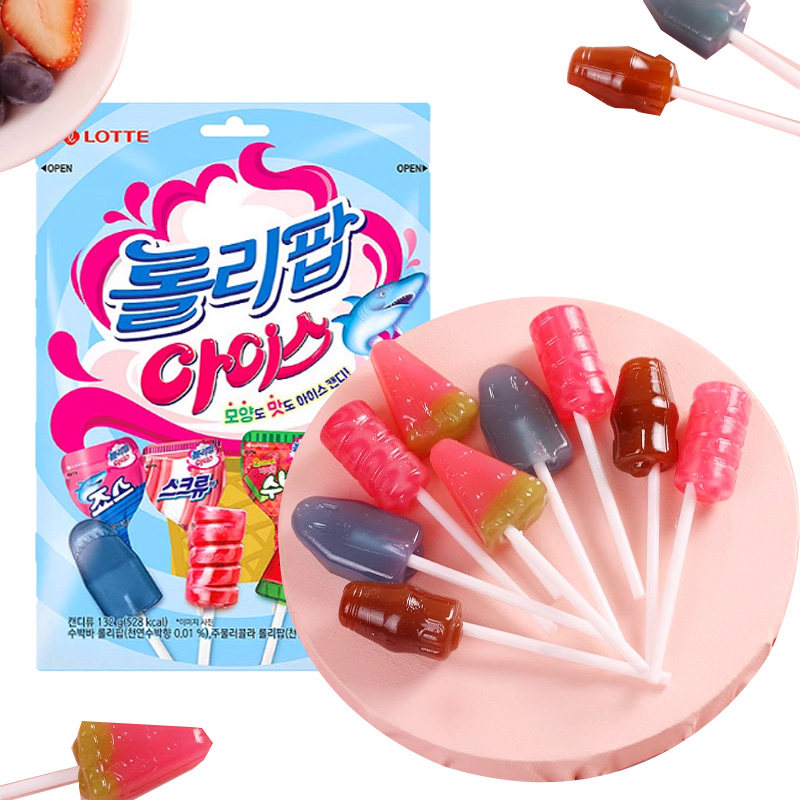 韩国进口lotte乐天棒棒糖洛丽波冰激凌可乐味西瓜儿童圣诞糖果