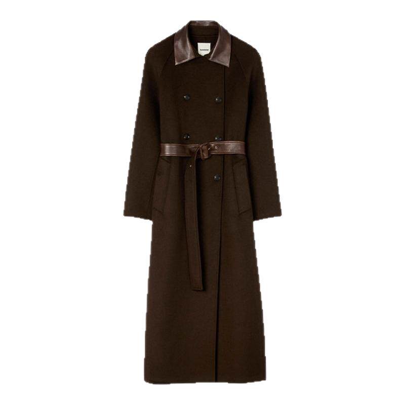 SANDRO女装法式皮带绵羊毛大衣