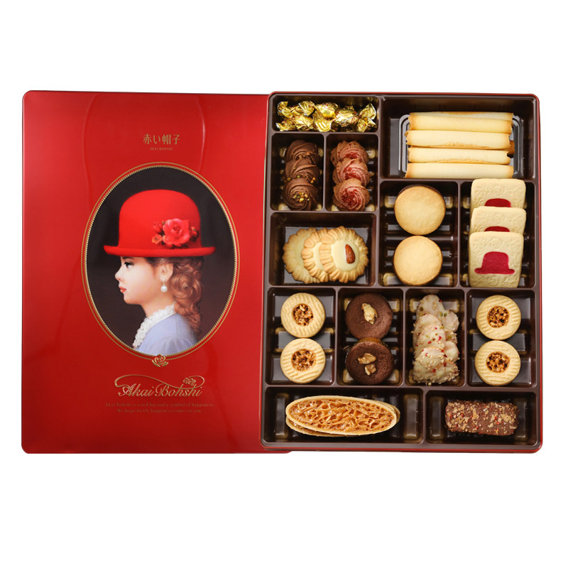 日本红帽子曲奇饼干什锦礼盒装388g进口零食年货节日送礼婚庆礼物