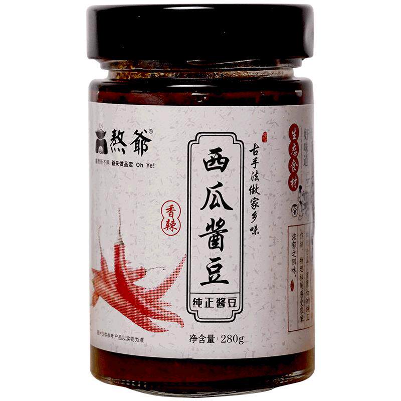 熬爷西瓜酱豆阜阳农家自制酱豆子安徽河南特产香辣黄豆辣椒酱调味