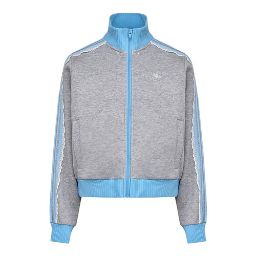adidas阿迪达斯三叶草女蕾丝花边休闲运动夹克外套针织上衣LF2335