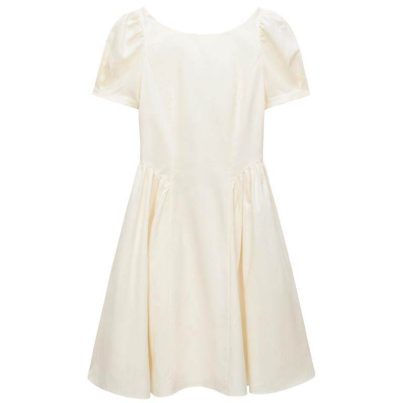 OCHIRLY欧时力 天丝苎麻露背法式连衣裙收腰短款复古25夏