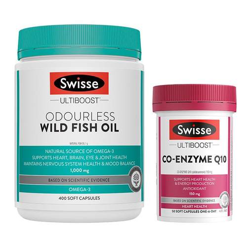 Swisse斯维诗辅酶Q10胶囊50粒+野生鱼油1000mg胶囊400粒呵护健康