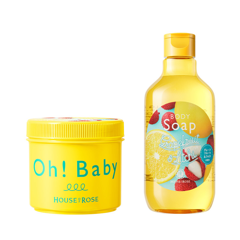 日本ohbaby磨砂膏玫瑰屋身体磨砂膏去角质死皮嫩白全身去鸡皮春夏