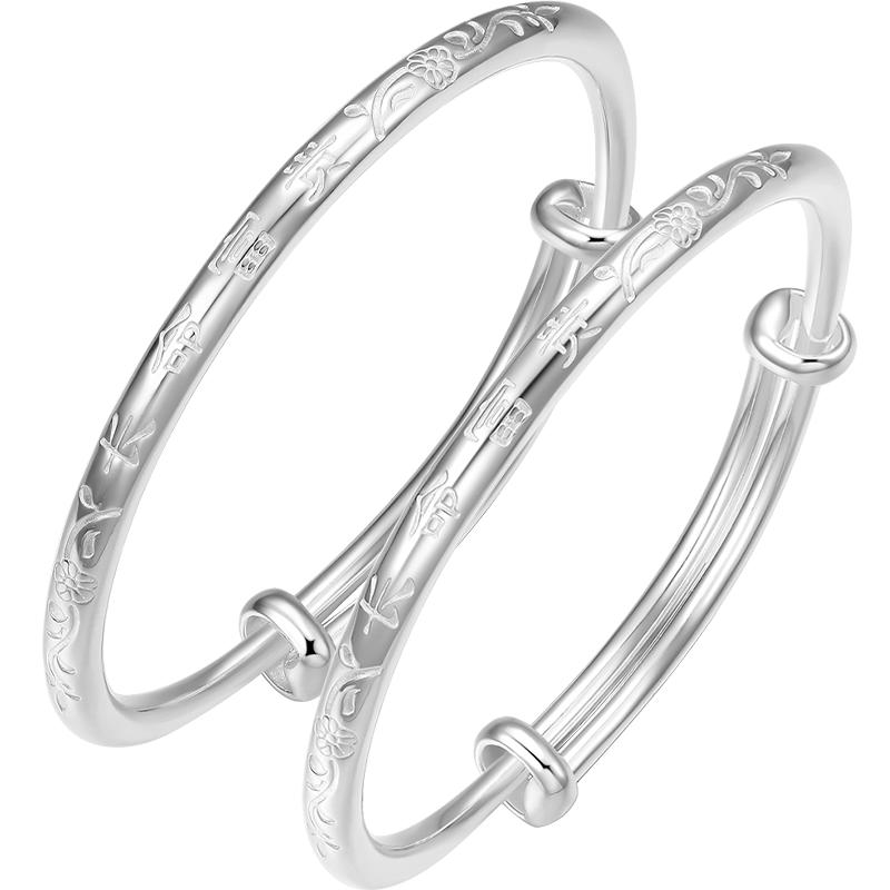 周六福宝宝镯S999足银长命富贵镯子亮面寓意宝宝平安健康礼物