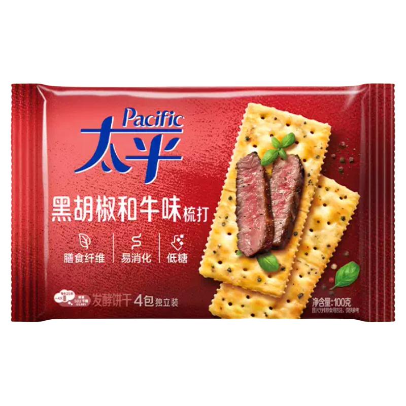 太平梳打饼干100g*4包黑胡椒和牛味欧芹鲜蒜味饼干苏打早餐零食