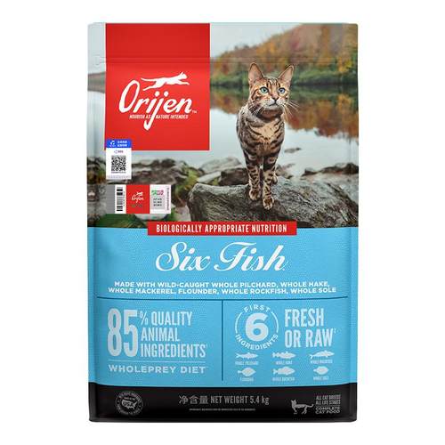【百】Orijen/渴望美国进口猫粮无谷成猫幼猫通用六种鱼美毛5.4kg