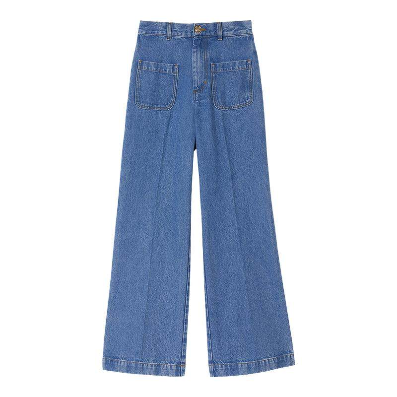 季末7折SANDRO博主同款2025秋冬新款女装棉质蓝色前贴袋牛仔裤,女装/女士精品,牛仔裤,淘宝优惠券,粉丝福利购,淘宝优惠卷