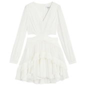 明星同款 bebe2025秋季 新款 女士白色长袖 镂空连衣裙350004